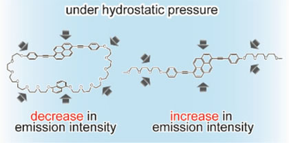 Under pressure: A fluorescent cyclophane solution shows significant fluorescence quenching under elevated pressure. The formation of a pressure]induced intramolecular π]stacked conformation is proposed to be responsible. 